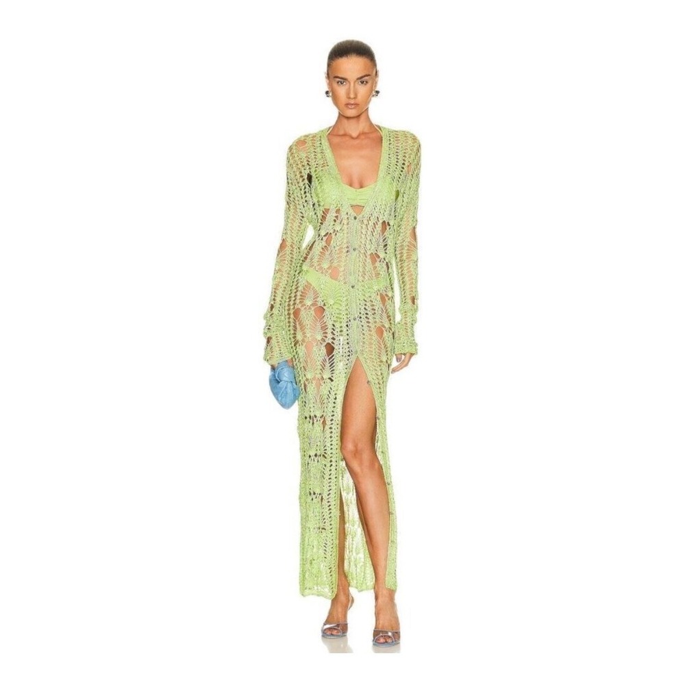 SER.O.YA Revolve Allison‎ Crochet Maxi Duster Cardigan in Lime Green - Picture 2 of 7